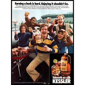 1983 Kessler American Whisky Vintage Print Ad Football Stadium Tailgating Photo